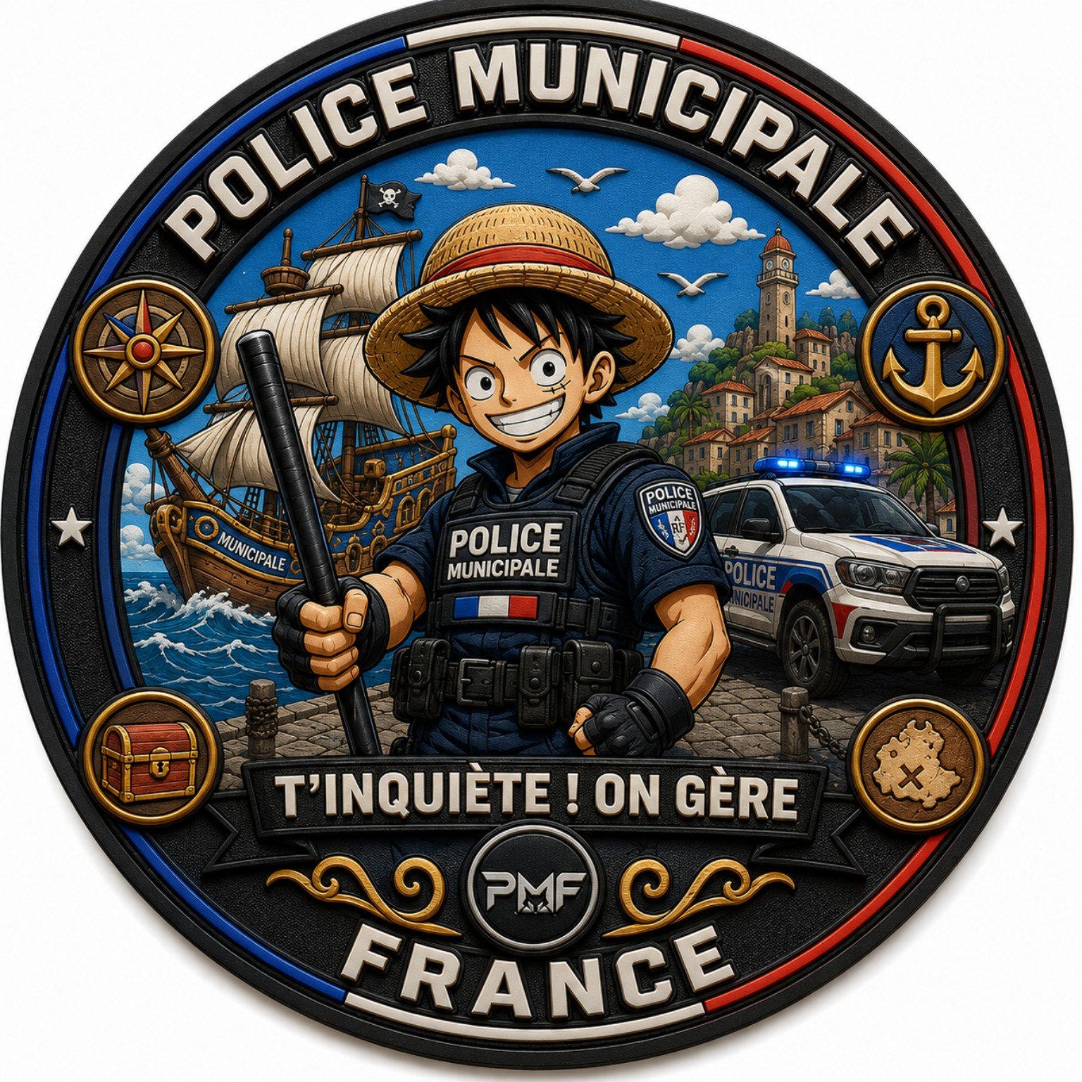 Écusson PVC 3D Police Municipale – Pirate au chapeau de paille