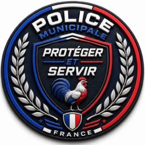 Écusson PVC 3D Police Municipale – Protéger et Servir – Coq tricolore