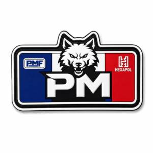 Écusson PMF × Hexapol – Loup tricolore rectangulaire – PVC 3D