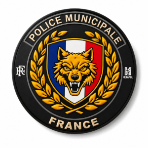 Écusson Police Municipale France – Loup tricolore Hexapol – PVC 3D