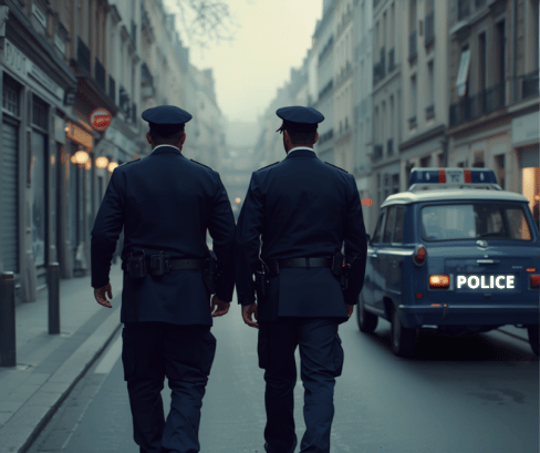 Illustration de policiers municipaux en patrouille en ville