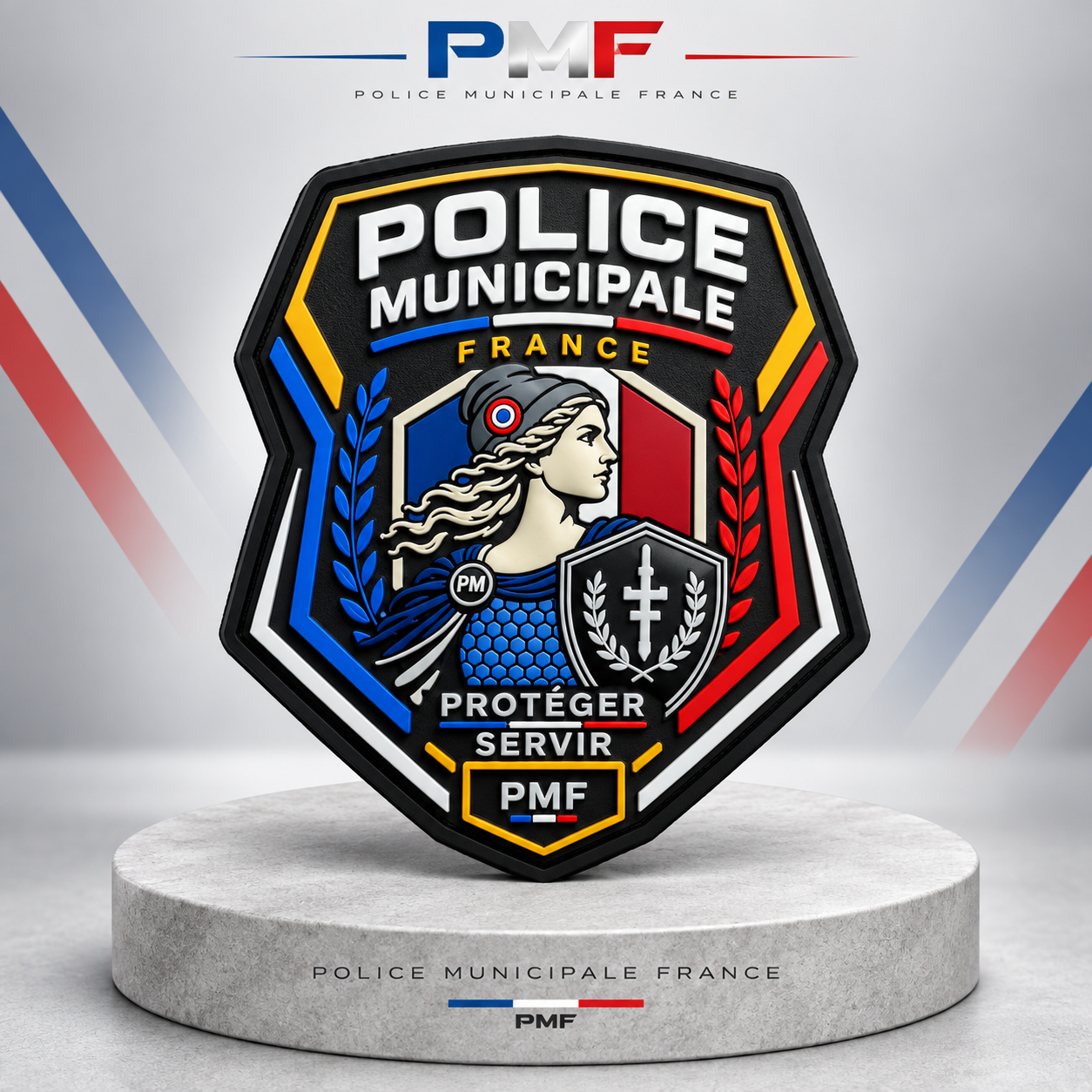 Écusson Marianne Police Municipale France présenté dans la boutique PMF