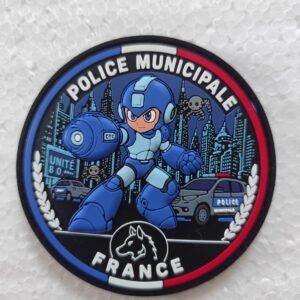 Écusson PVC 3D Police Municipale – Robot Bleu Futuriste